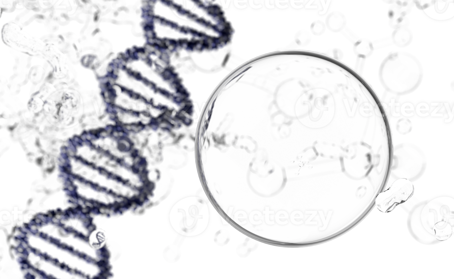 bubble with Dna structure, technology science background. 3d render illustration png