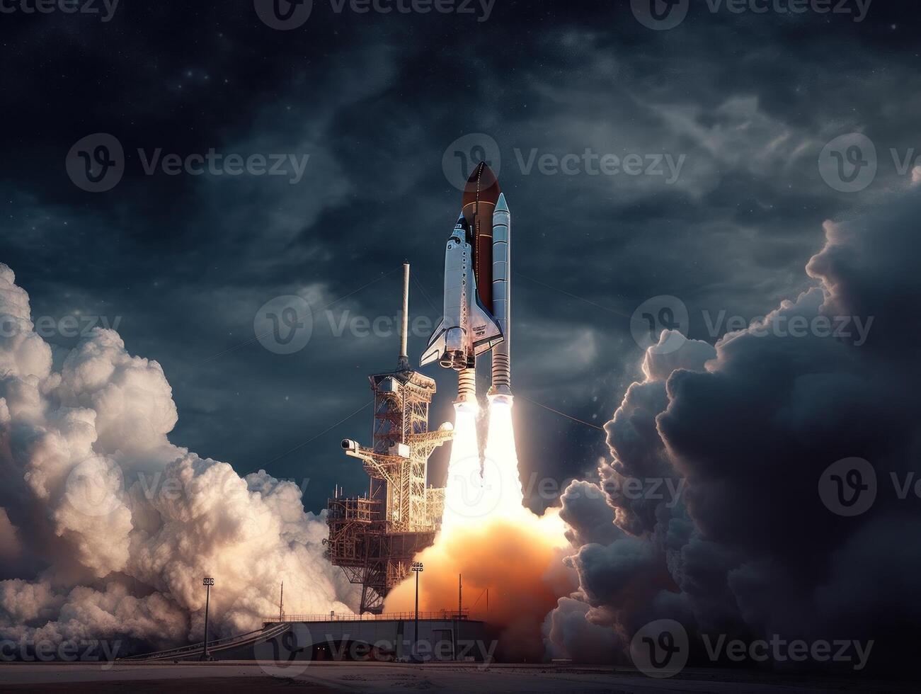 Space shuttle taking off into the sky Created with technology photo