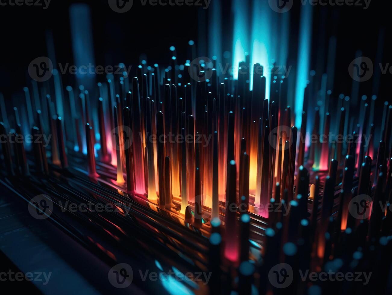 Neon lights wavy lines on dark background Created with technology. photo
