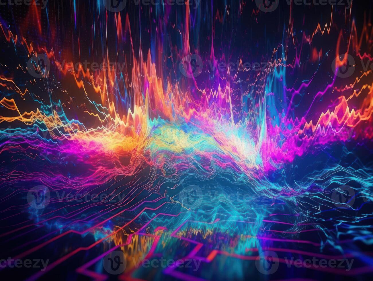 Neon lights Chromatic Holographic liquid dynamic shapes on dark background Created with technology. photo