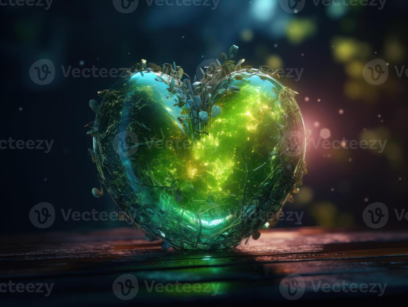 Green heart that represents environmental protection created with technology. photo