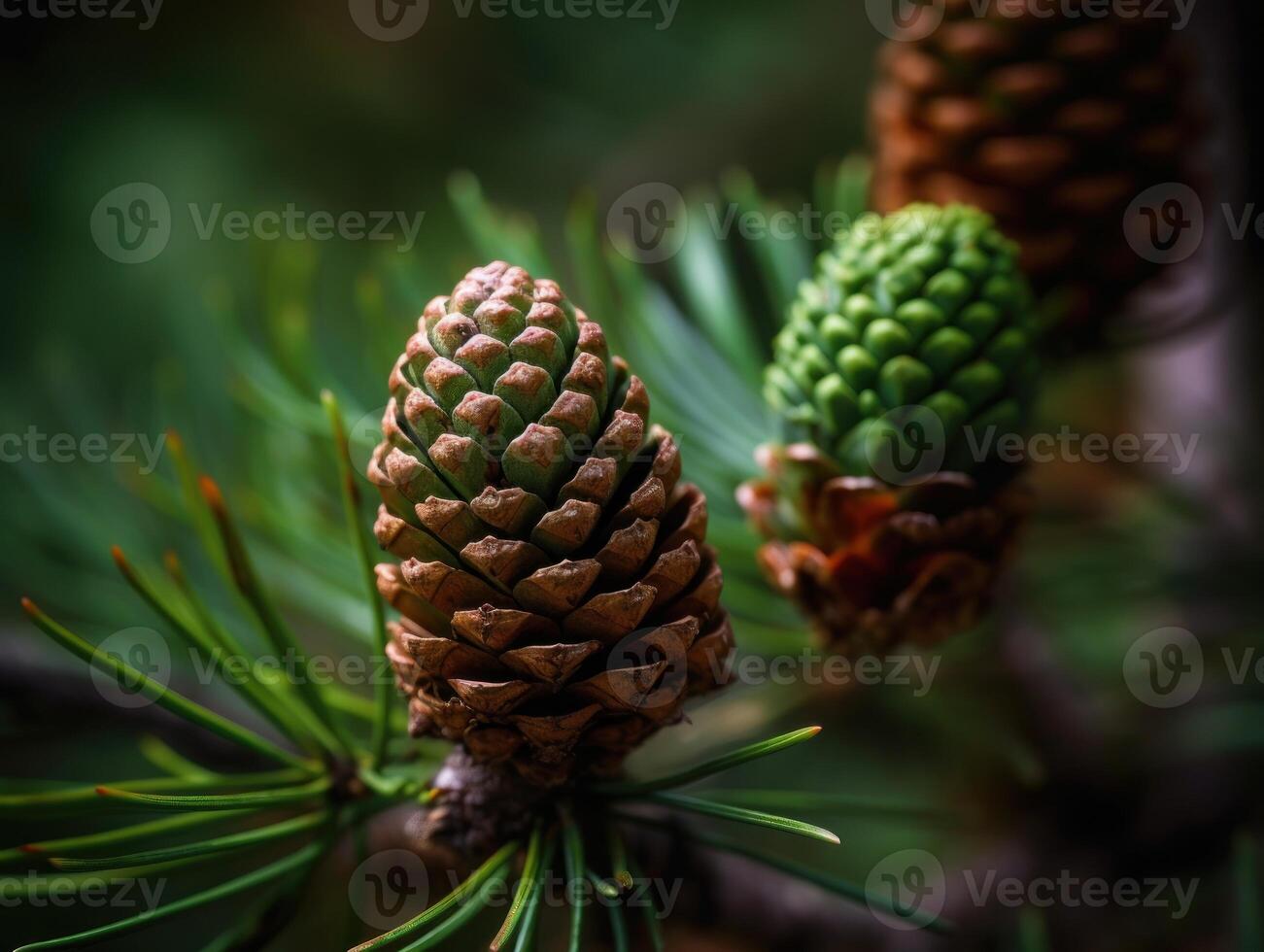 Pine cones in the forest. Selective focus. Created with technology. photo