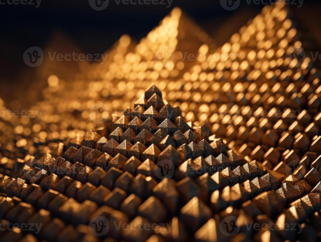 Futuristic abstract golden pyramid geometric background created with technology photo