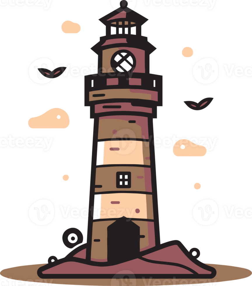 vintage lighthouse logo in flat line art style png