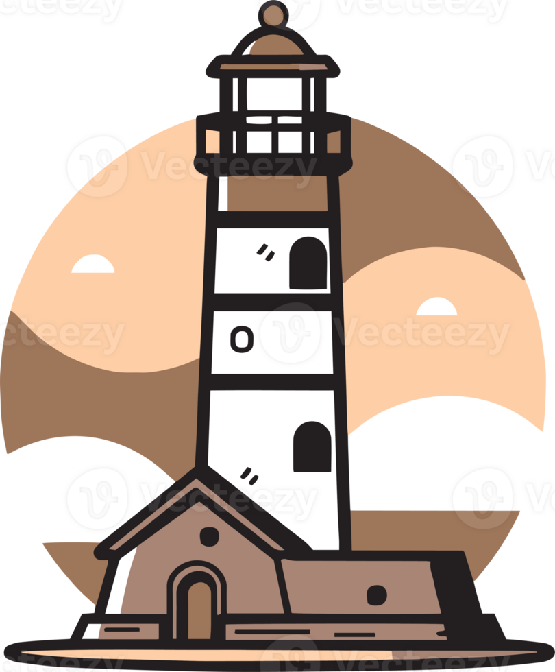 vintage lighthouse logo in flat line art style png