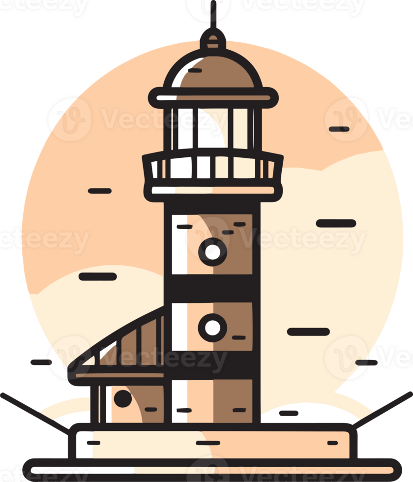 vintage lighthouse logo in flat line art style png