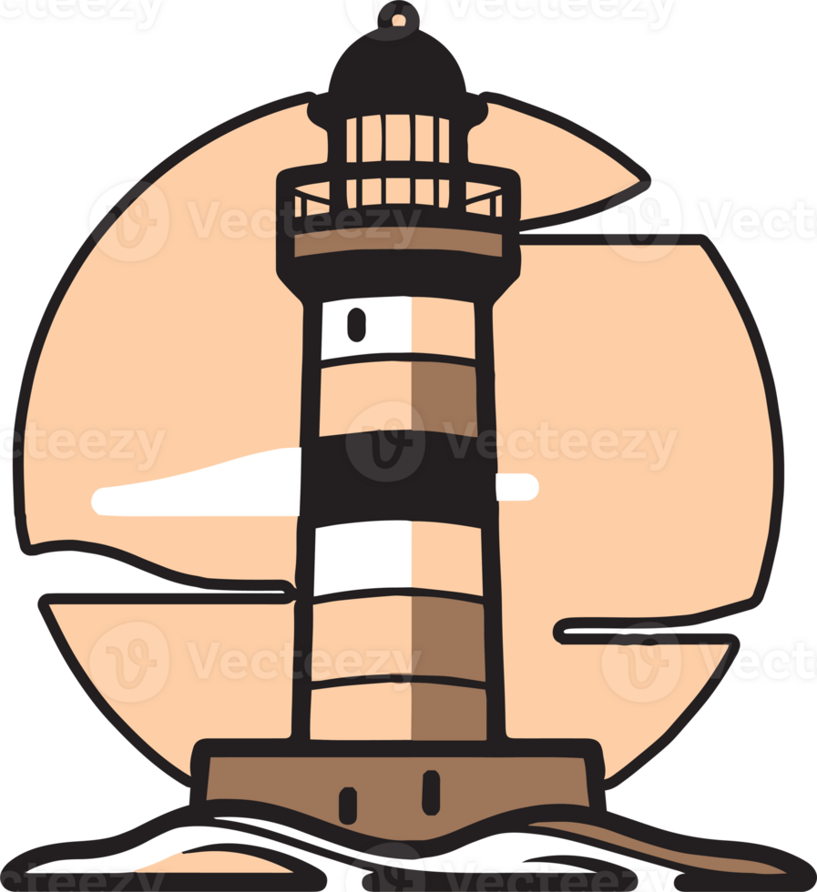 vintage lighthouse logo in flat line art style png