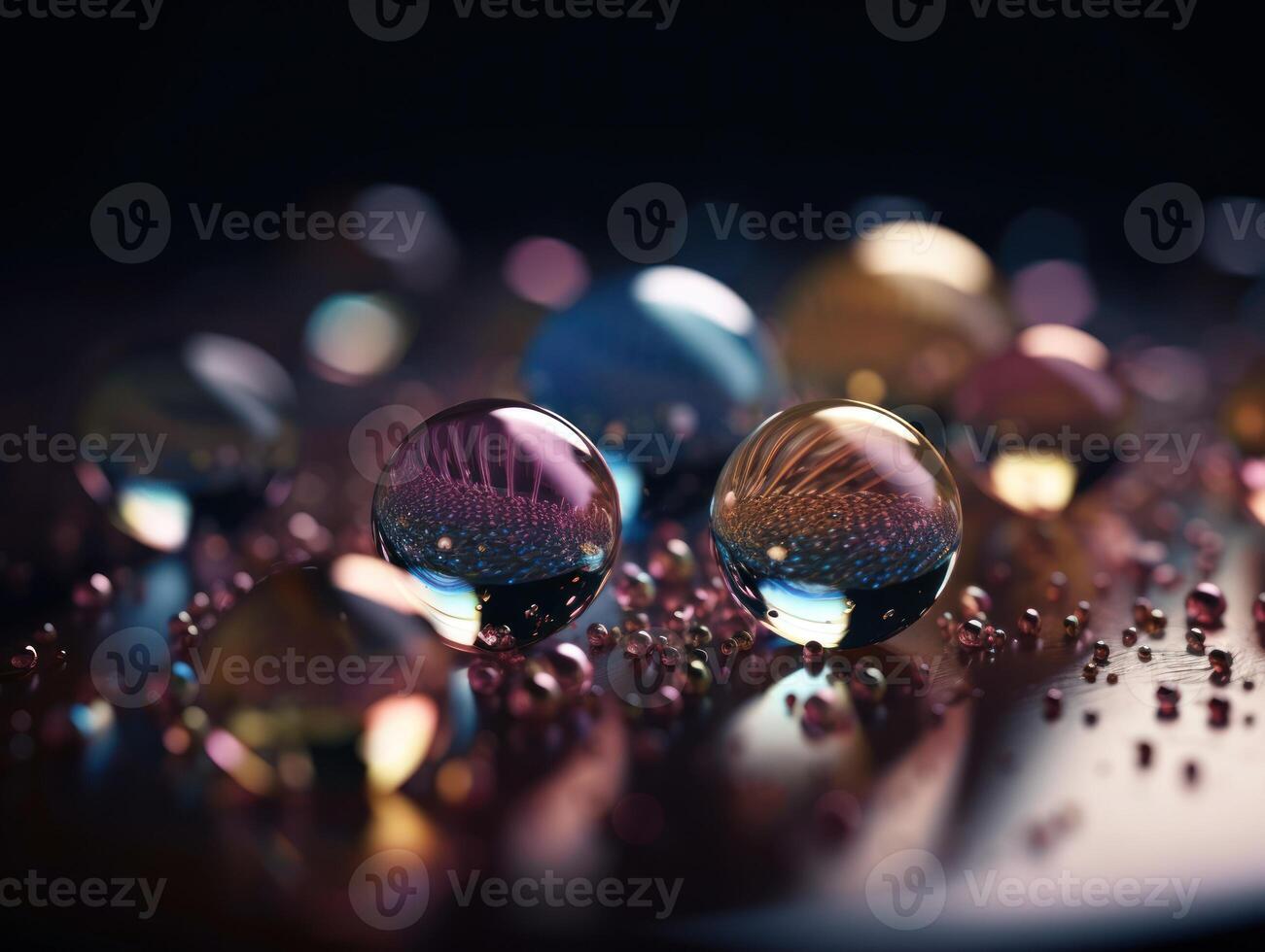 Iridescent pearl spheres on a dark background Liquid dynamic shapes Created with technology. photo