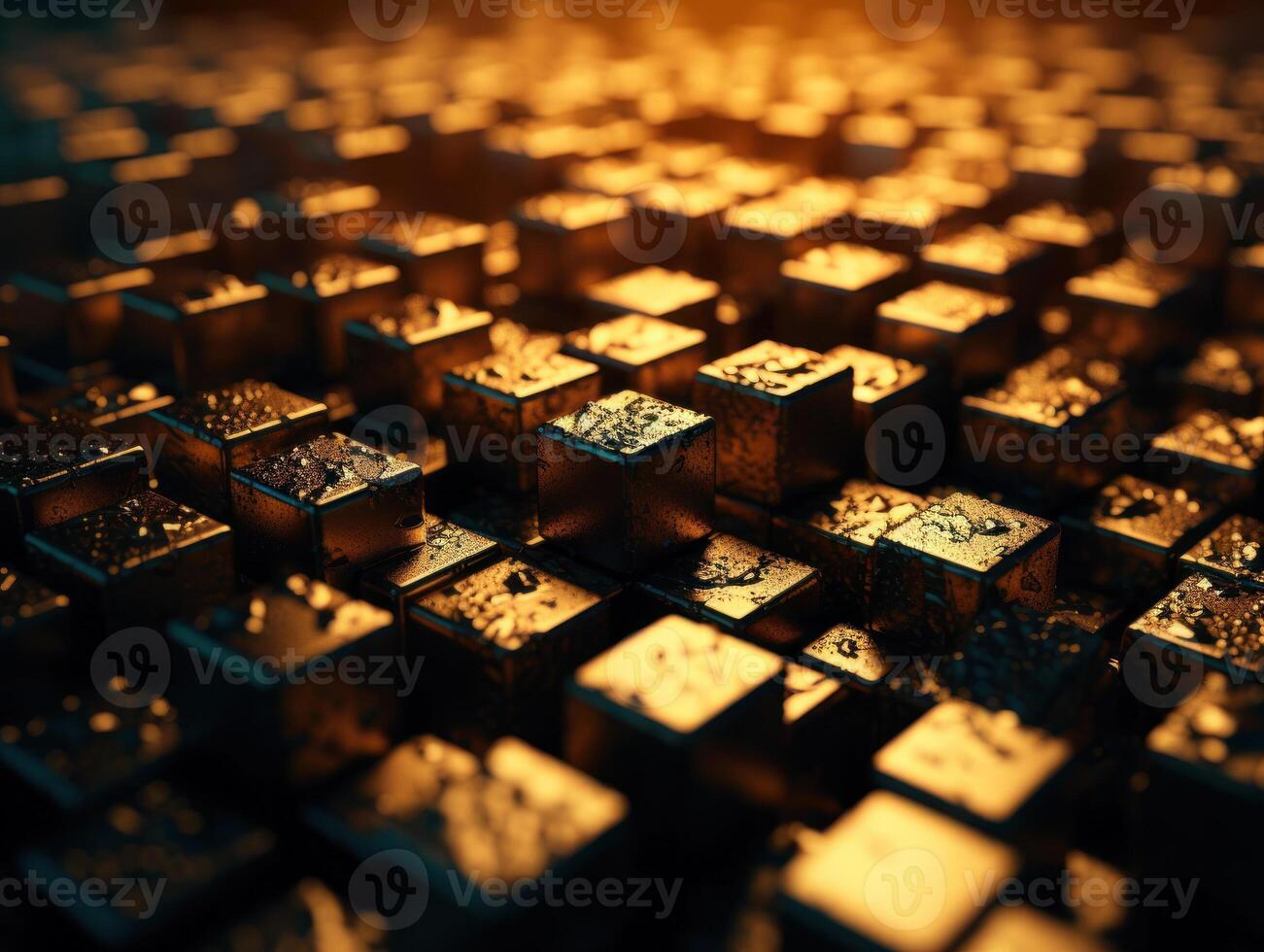 Futuristic gold cubes background Abstract geometric mosaic grid Square tiles pattern technology photo