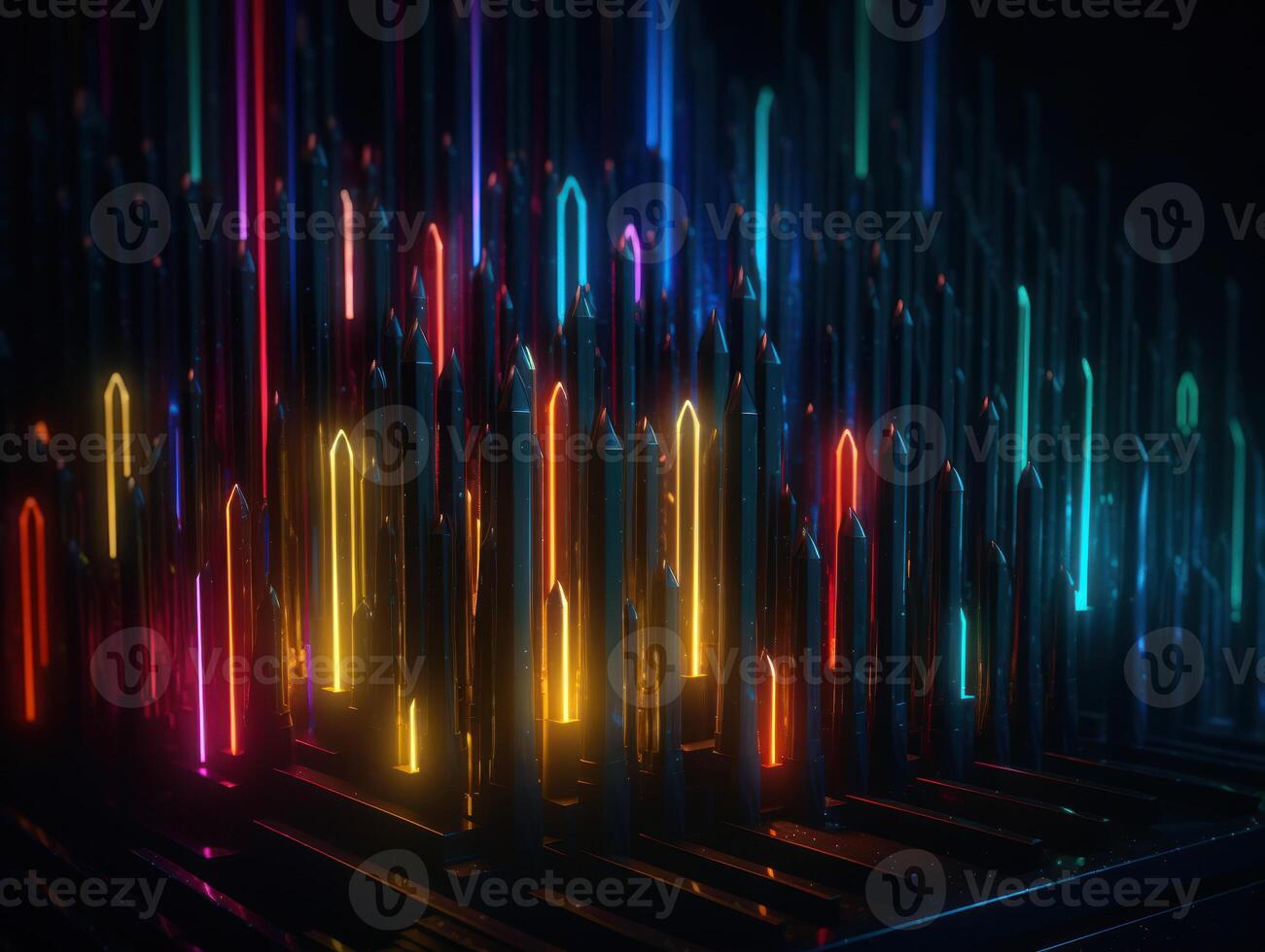 Neon lights wavy lines on dark background Created with technology. photo