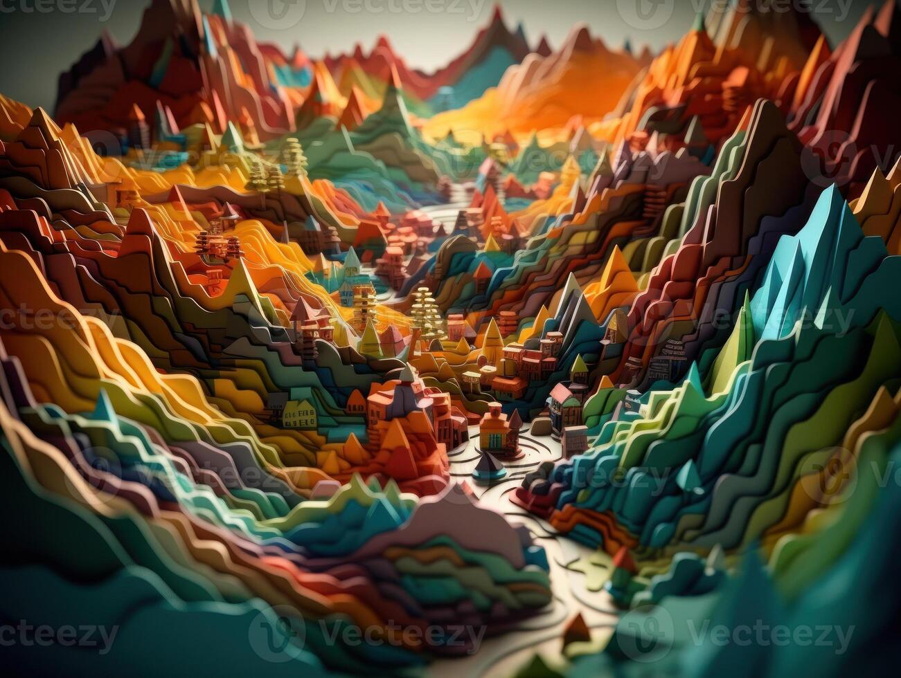 Colorful paper cut terrain mountains background created with technology. photo
