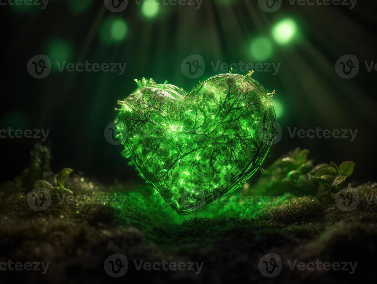 Green heart that represents environmental protection created with technology. photo