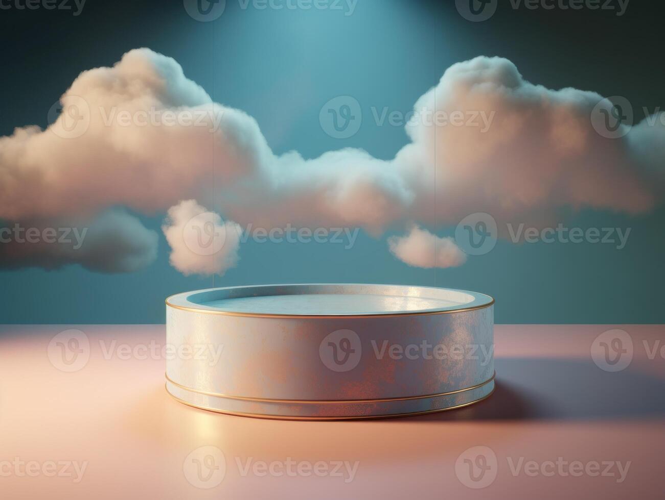 Round podium with clouds and circles created with technology photo