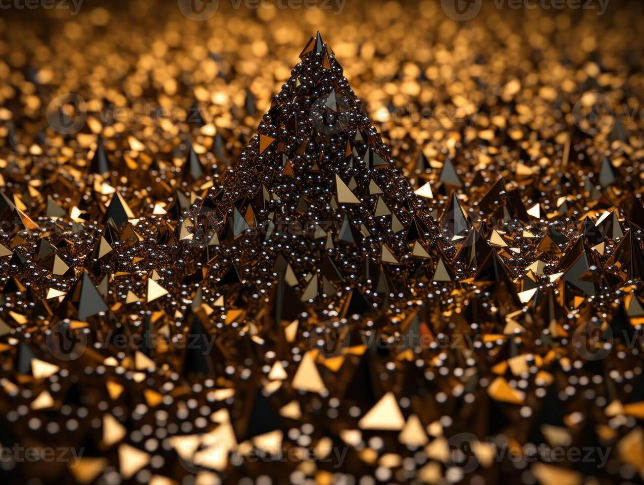 Futuristic abstract golden pyramid geometric background created with technology photo