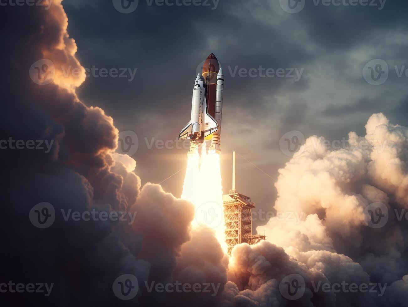 Space shuttle taking off into the sky Created with technology photo