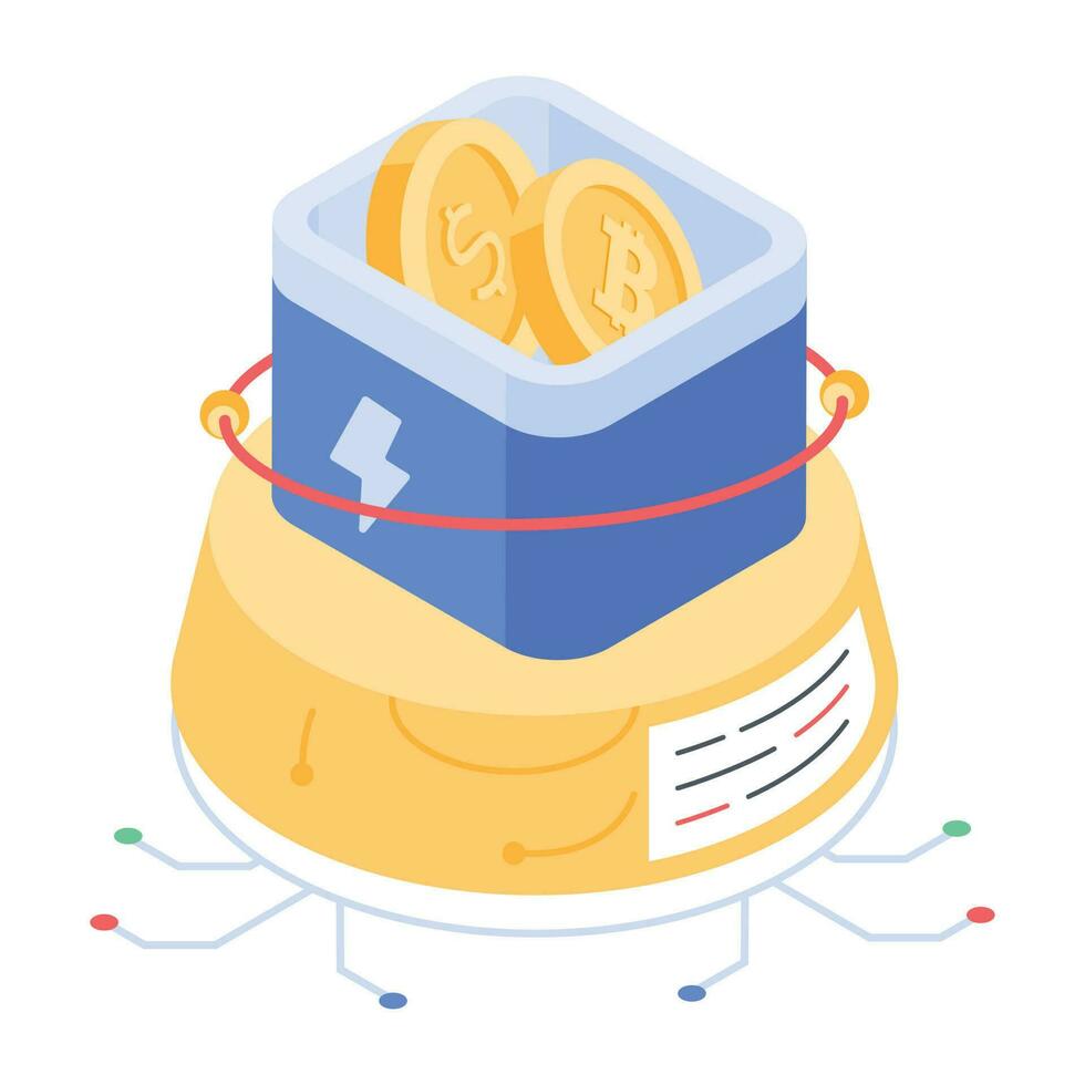 Isometric icon of bitcoin farm vector