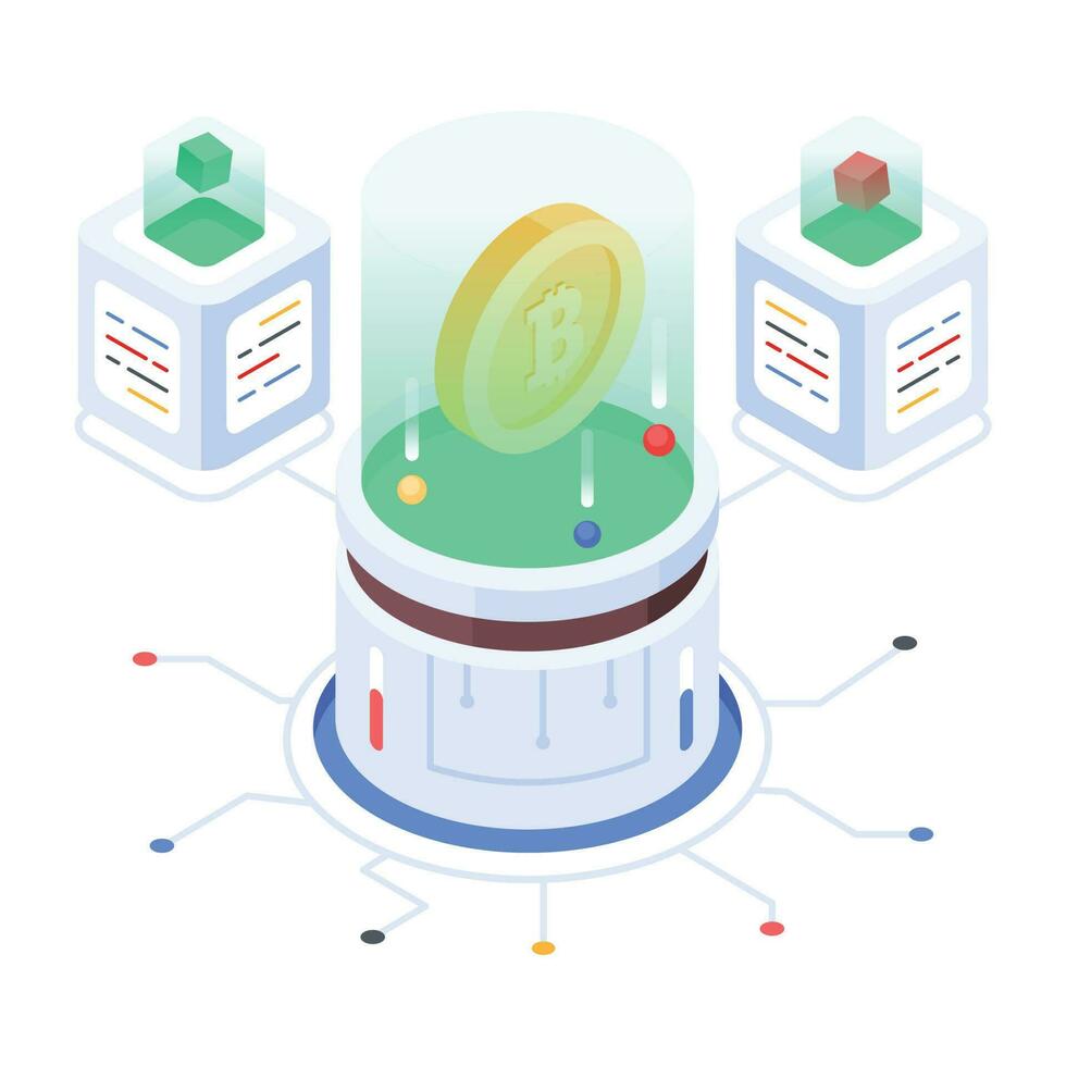 Isometric icon of cryptocurrency industry vector