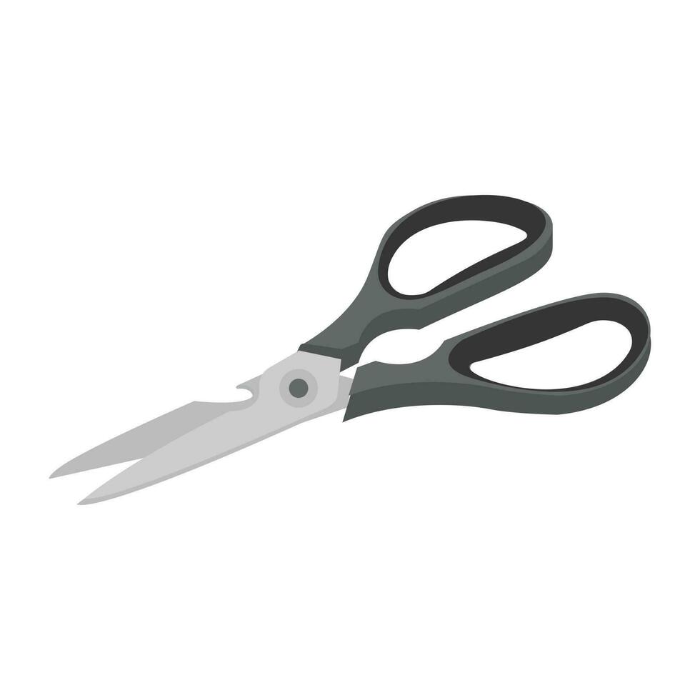 Pair of metal blades attached with ring shaped handles to make finger gripping, showcasing scissor icon vector