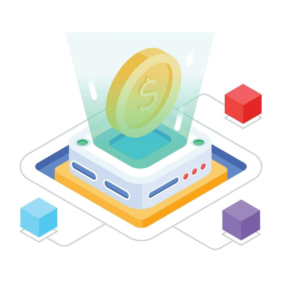 Isometric icon of cryptocurrency industry vector