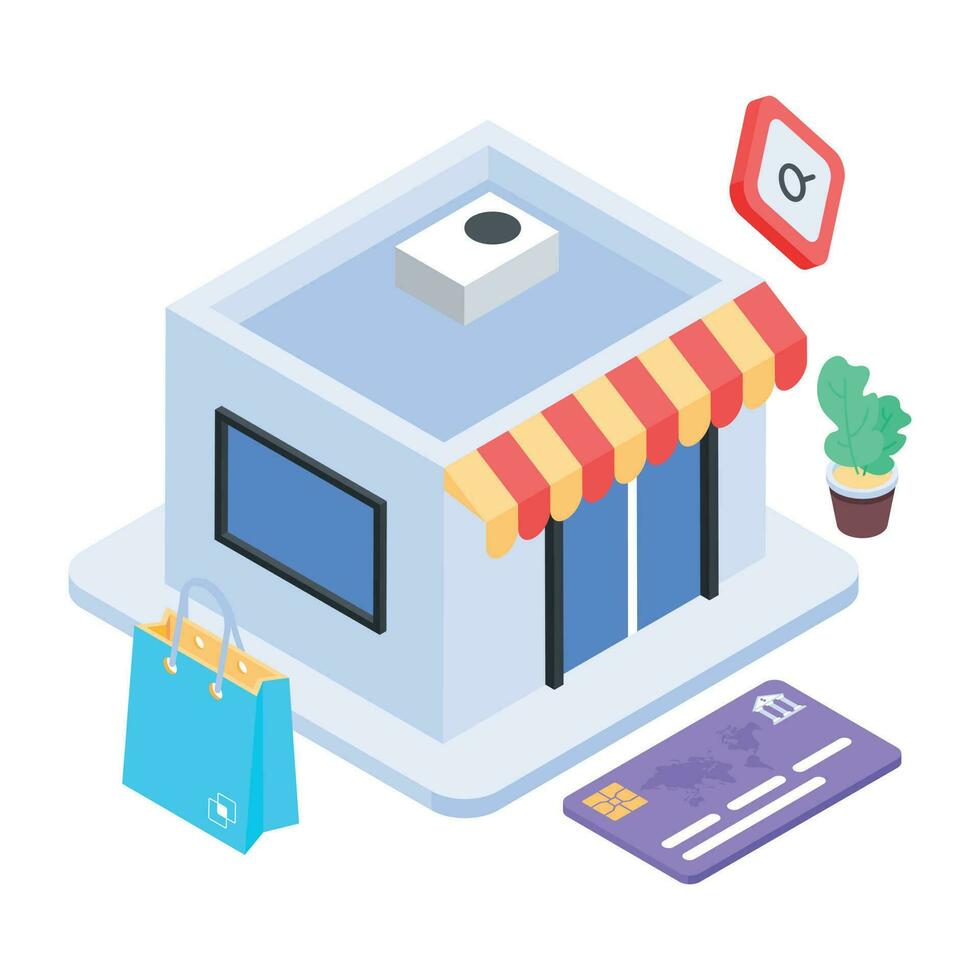 A handy isometric icon of shopping store vector