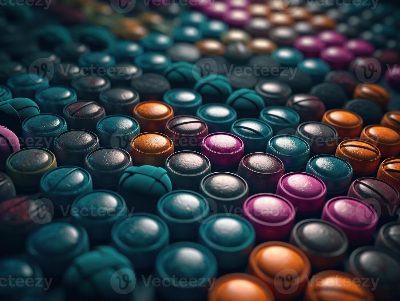 Many colorful pills on a dark background Geometric composition Created with technology photo