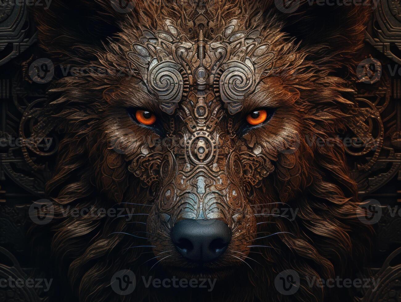 Fantasy portrait of a wolf with an abstract pattern on the face Created with technology. photo