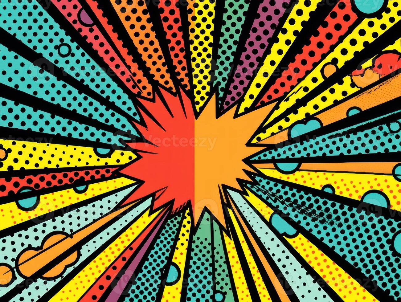 Comic book explosion background Pop art retro style created with technology. photo