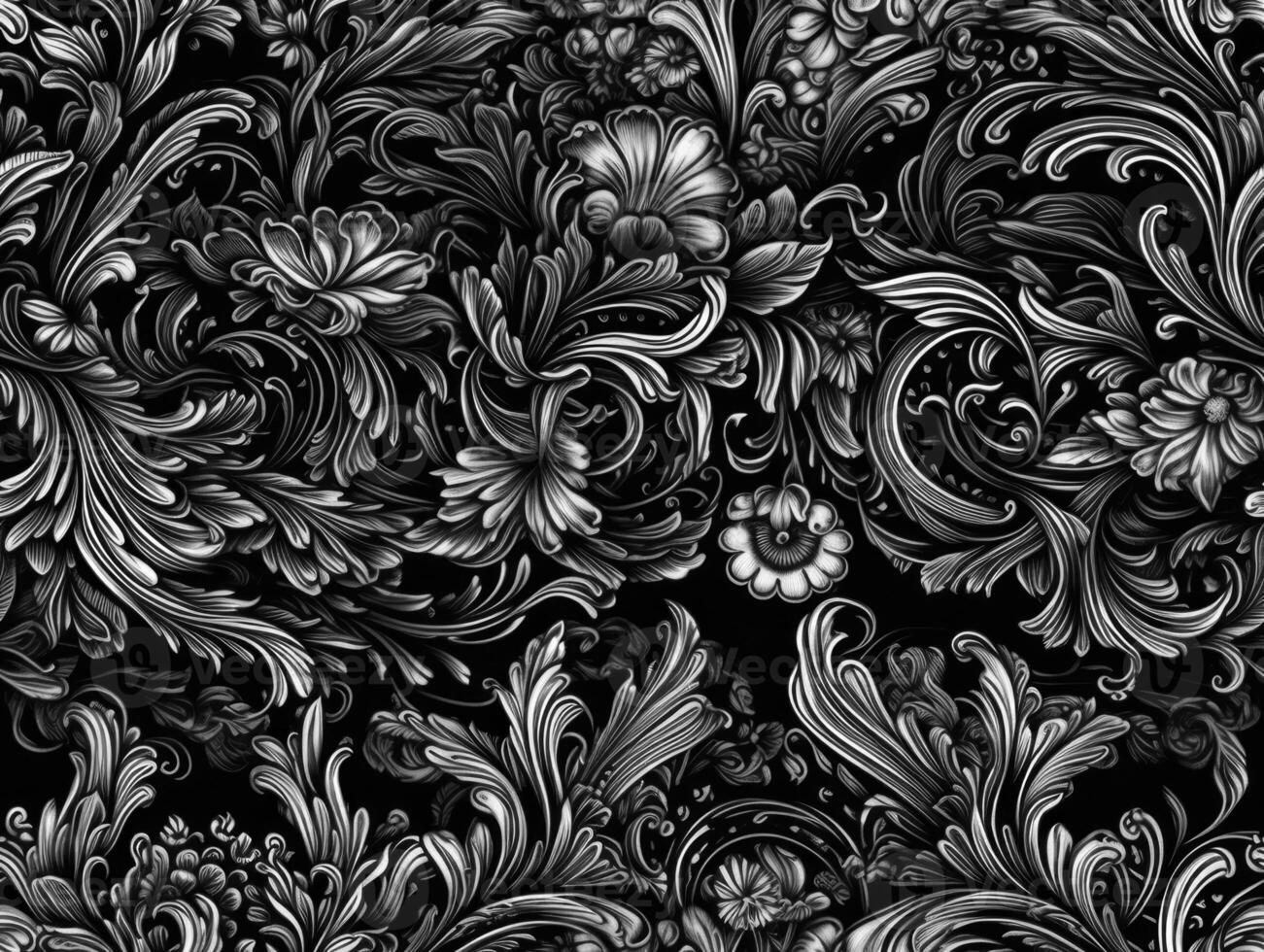 Seamless pattern Royal vintage Victorian Gothic background Rococo venzel and whorl created with technology. photo
