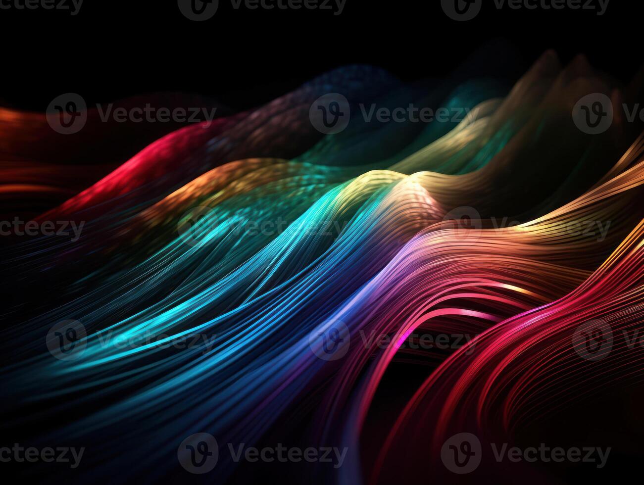 Neon lights wavy lines on dark background Created with technology. photo