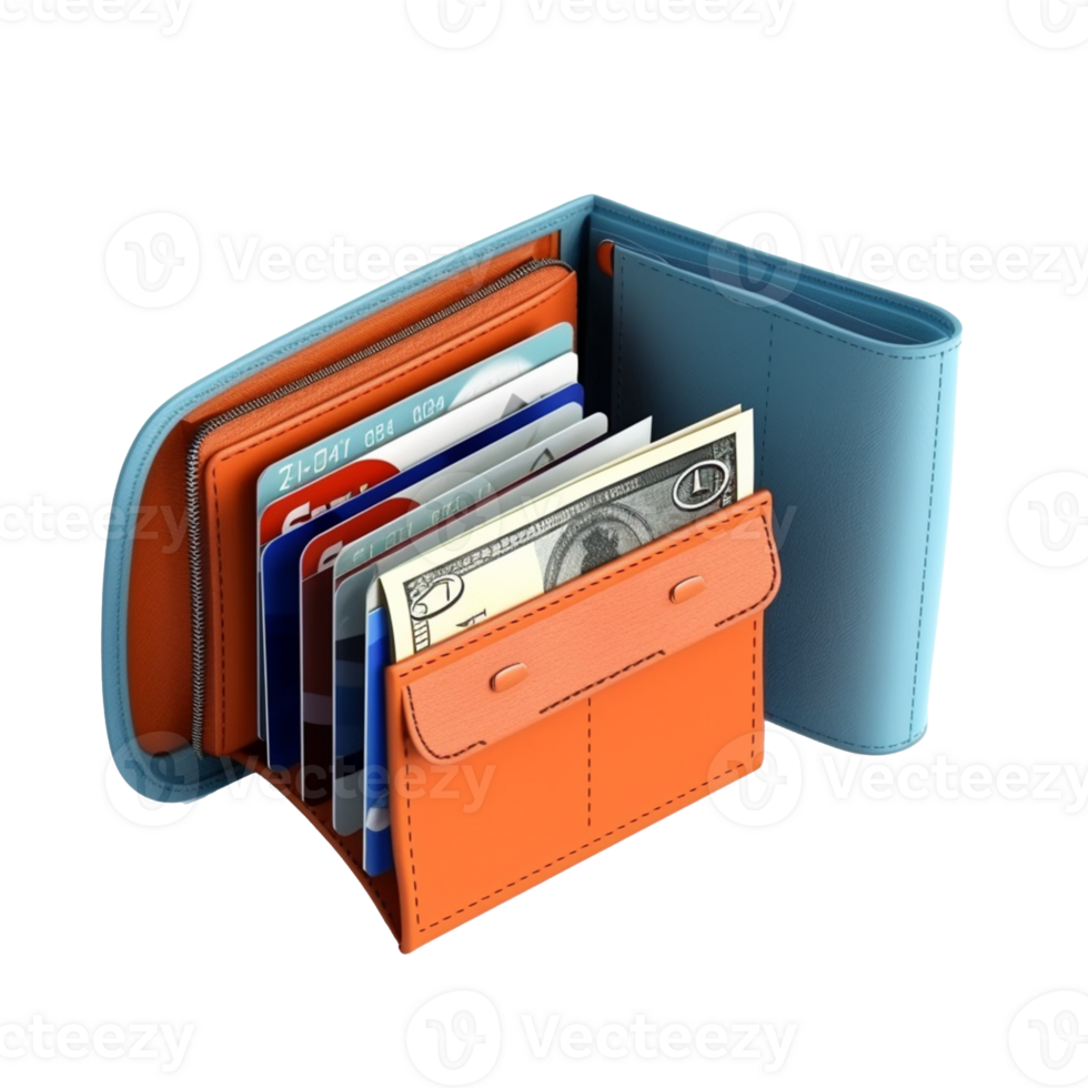 wallet with banknotes isolated on background with png