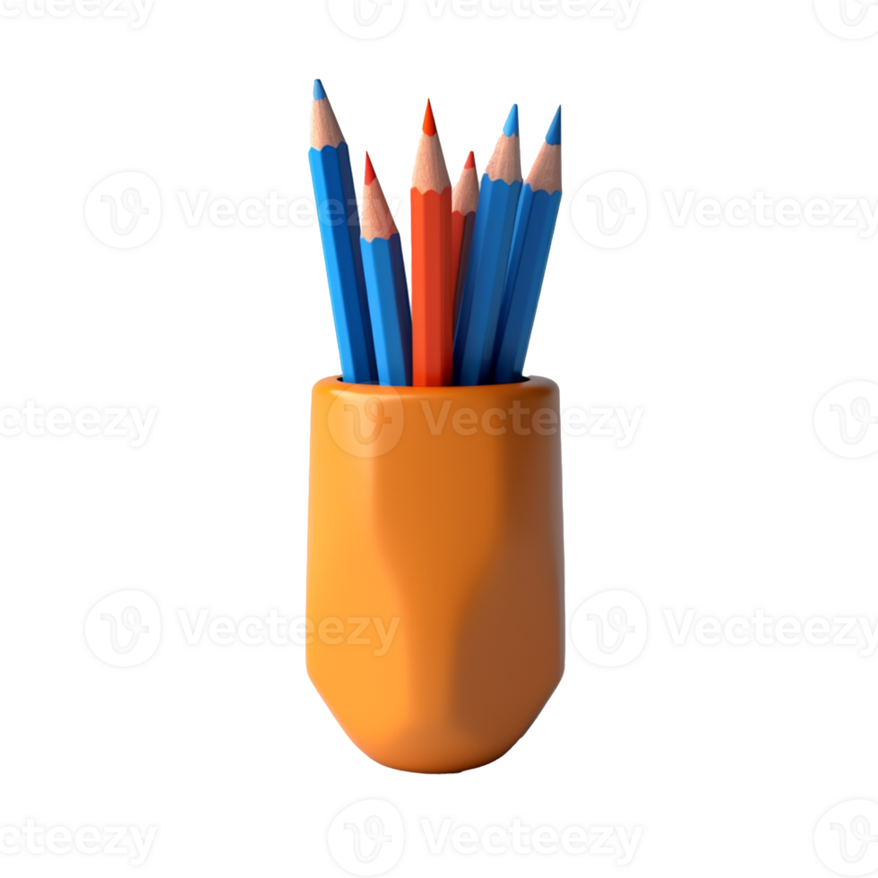 pencil and pencil holder isolated on background with png