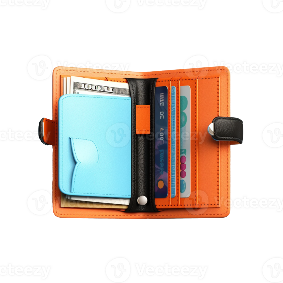 wallet with banknotes isolated on background with png