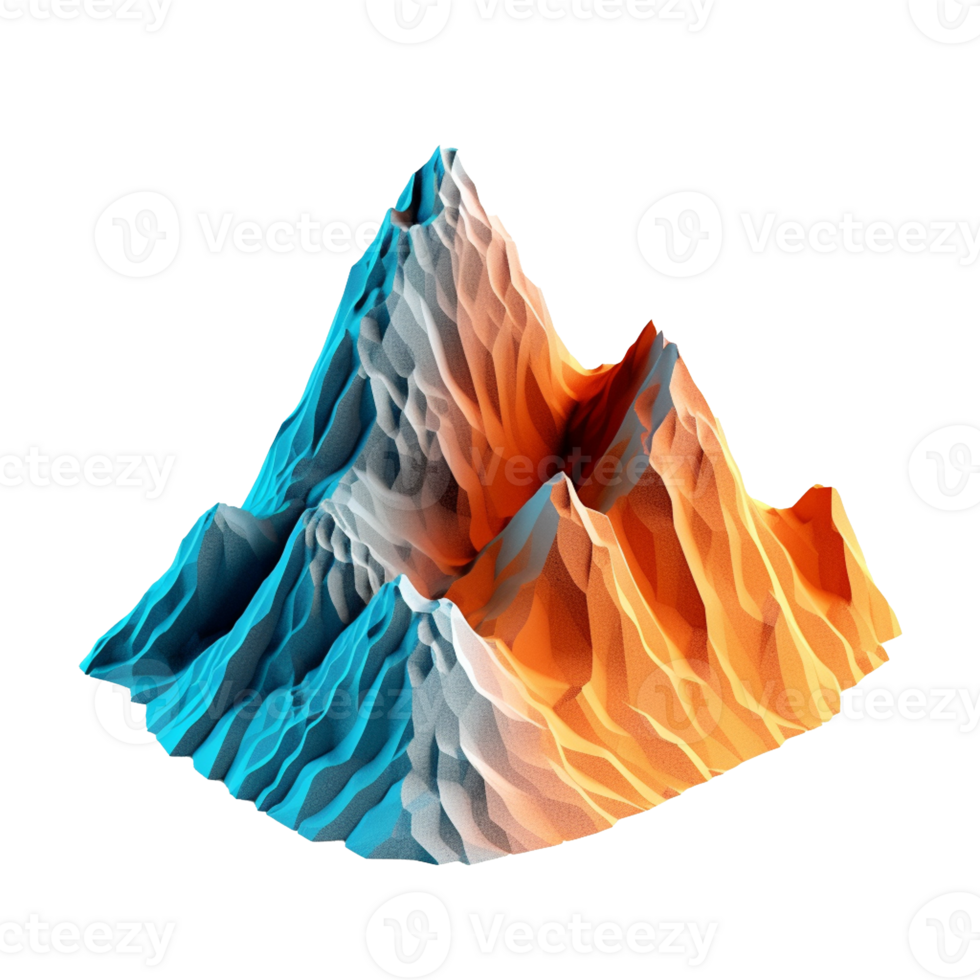 azul e laranja montanha modelo isolado em fundo com generativo ai png