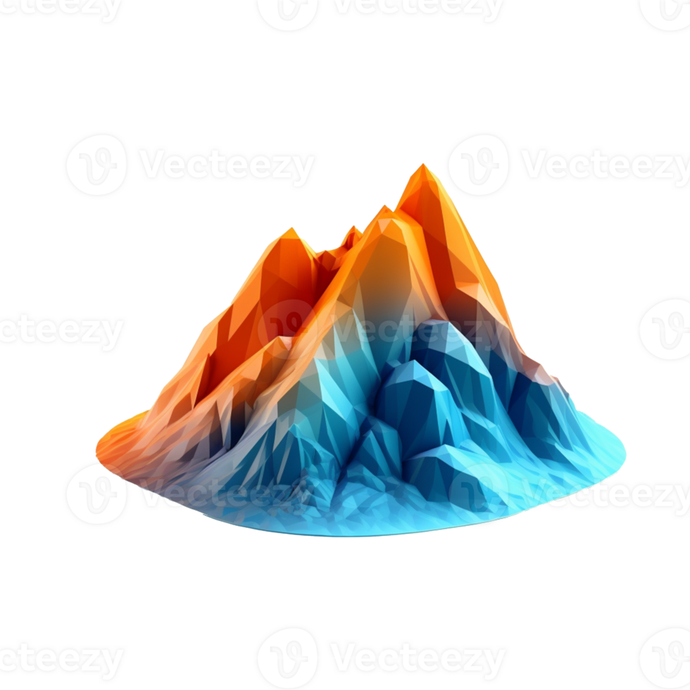 azul e laranja montanha modelo isolado em fundo com generativo ai png