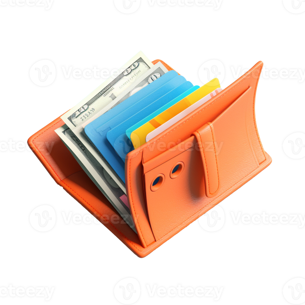 wallet with banknotes isolated on background with png