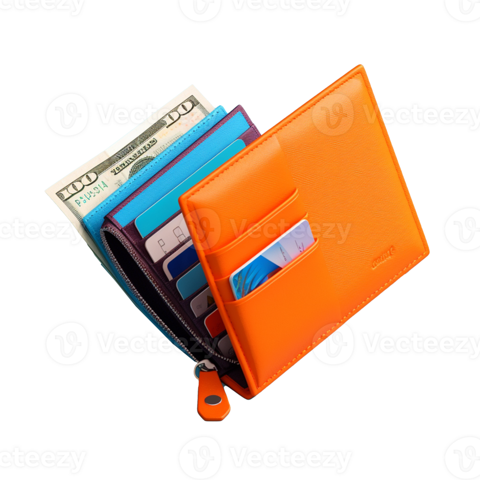wallet with banknotes isolated on background with png