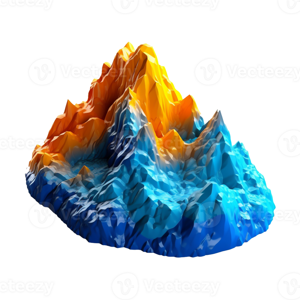 azul e laranja montanha modelo isolado em fundo com generativo ai png