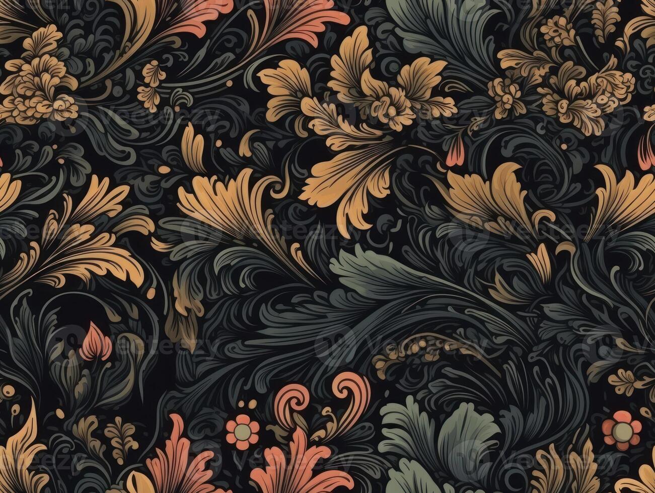 Seamless pattern Royal vintage Victorian Gothic background Rococo venzel and whorl created with technology. photo