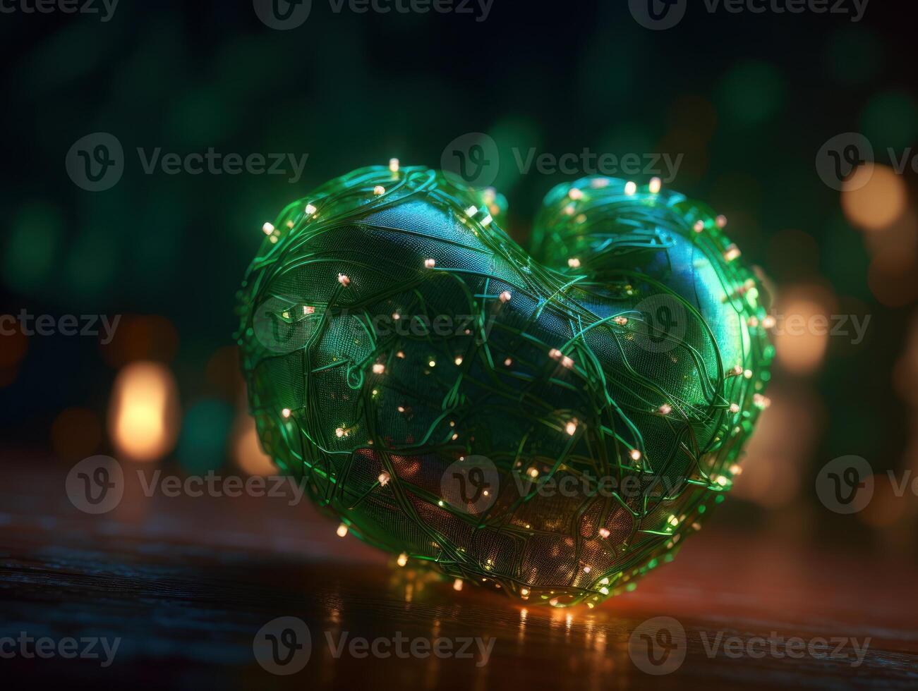 Green heart that represents environmental protection created with technology. photo