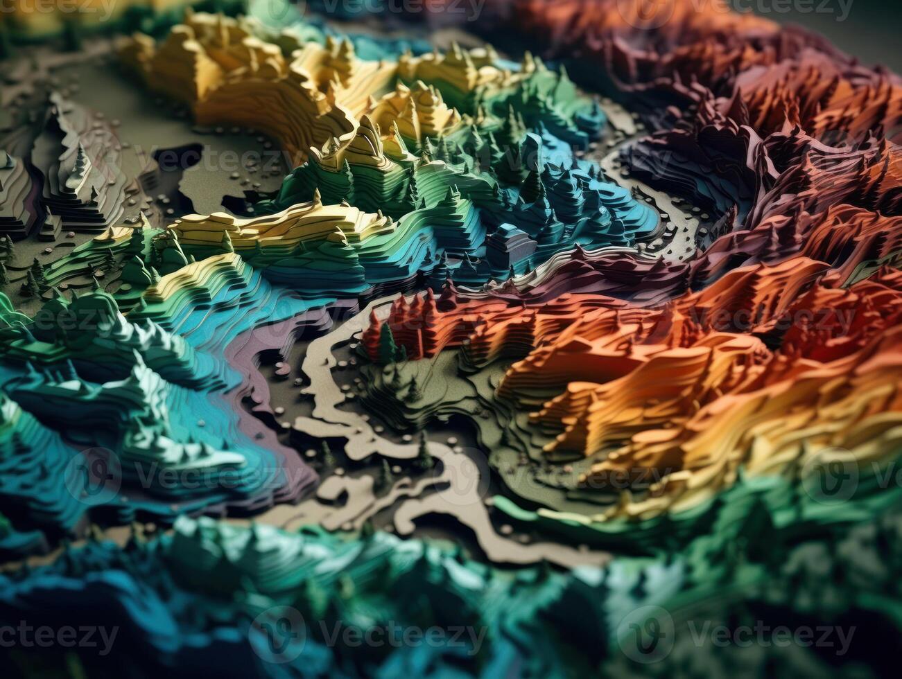 Colorful paper cut terrain mountains background created with technology. photo