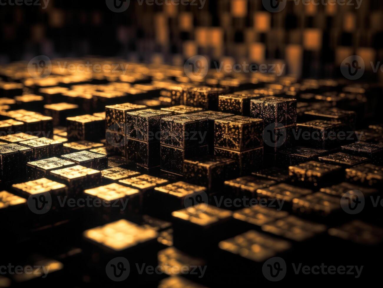 Futuristic gold cubes background Abstract geometric mosaic grid Square tiles pattern technology photo