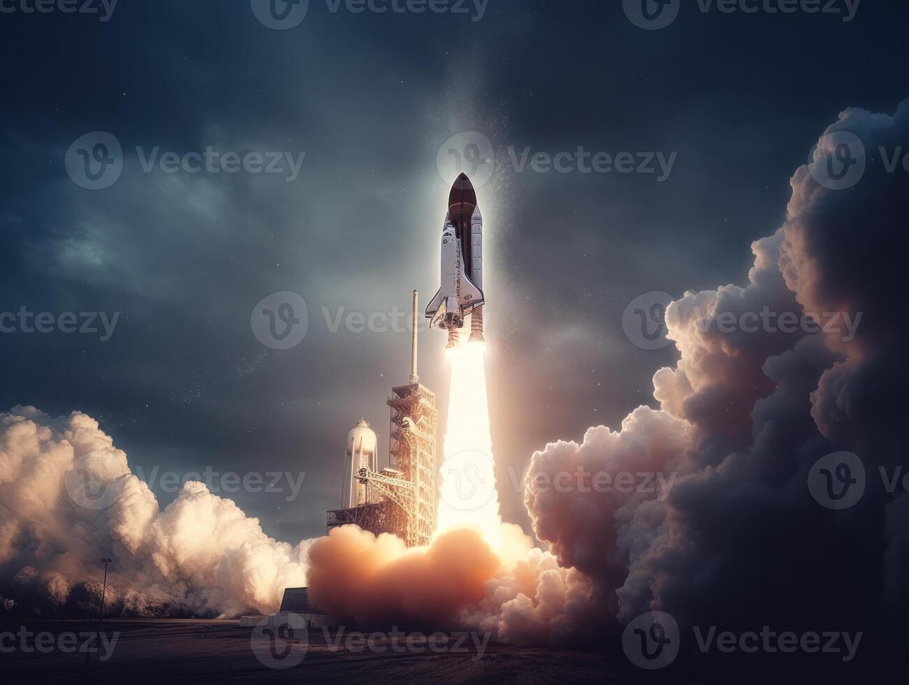 Space shuttle taking off into the sky Created with technology photo