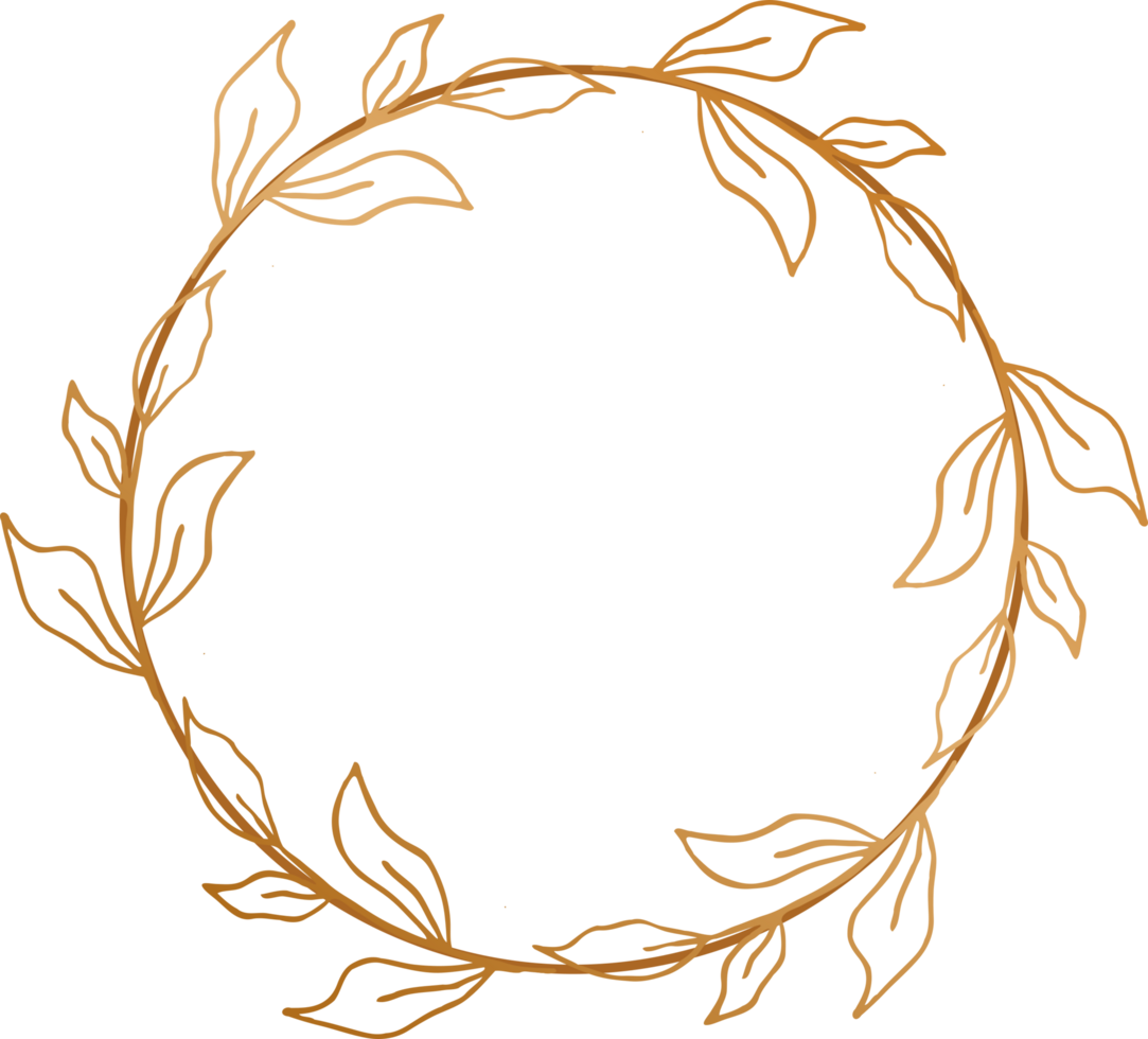 gold circle floral frame border for wedding or engagement invitations, thank you cards, logos, greeting png
