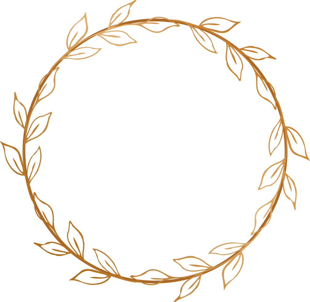 gold circle floral frame border for wedding or engagement invitations, thank you cards, logos, greeting png