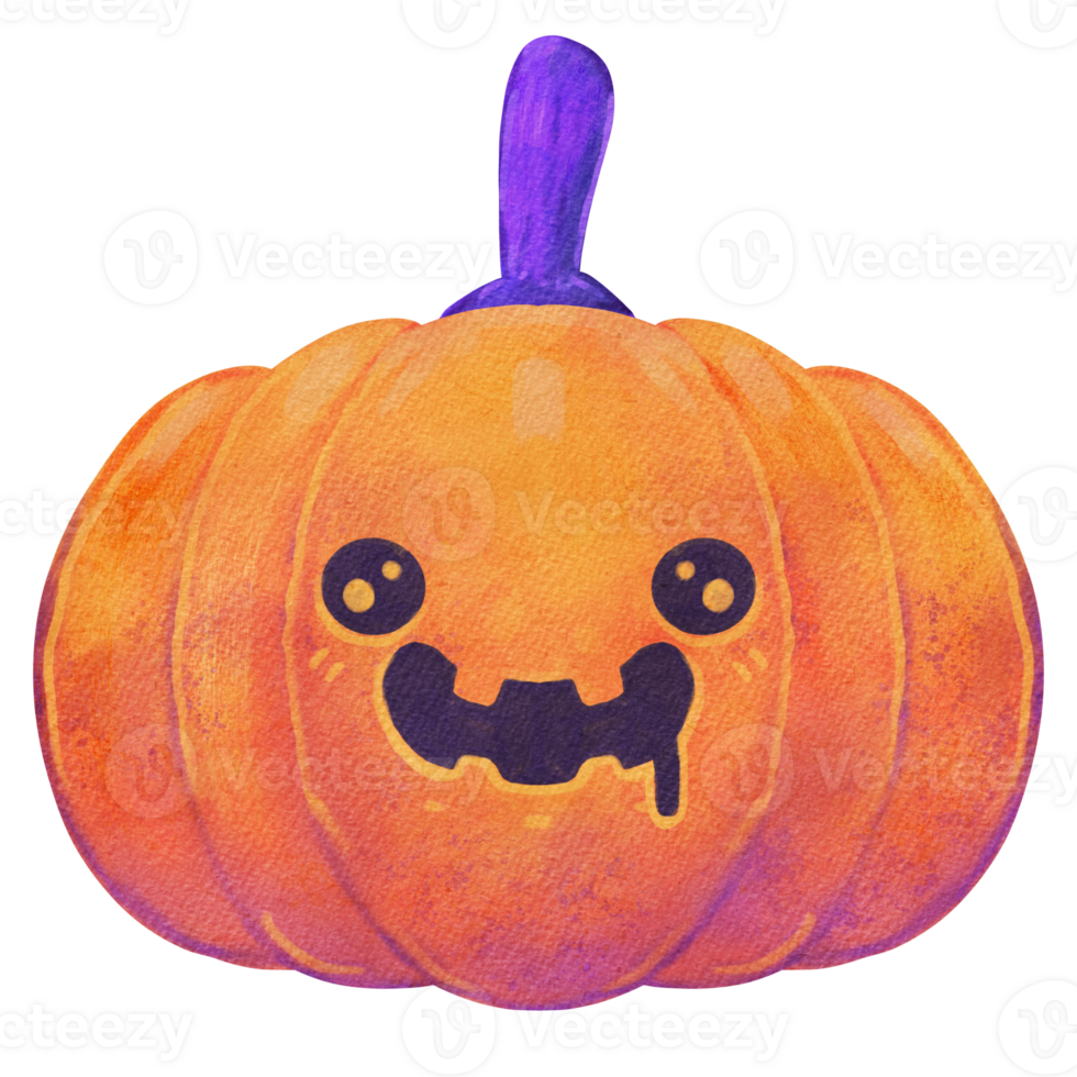 Watercolor pumpkins cute cartoon Halloween asset element transparent background. png