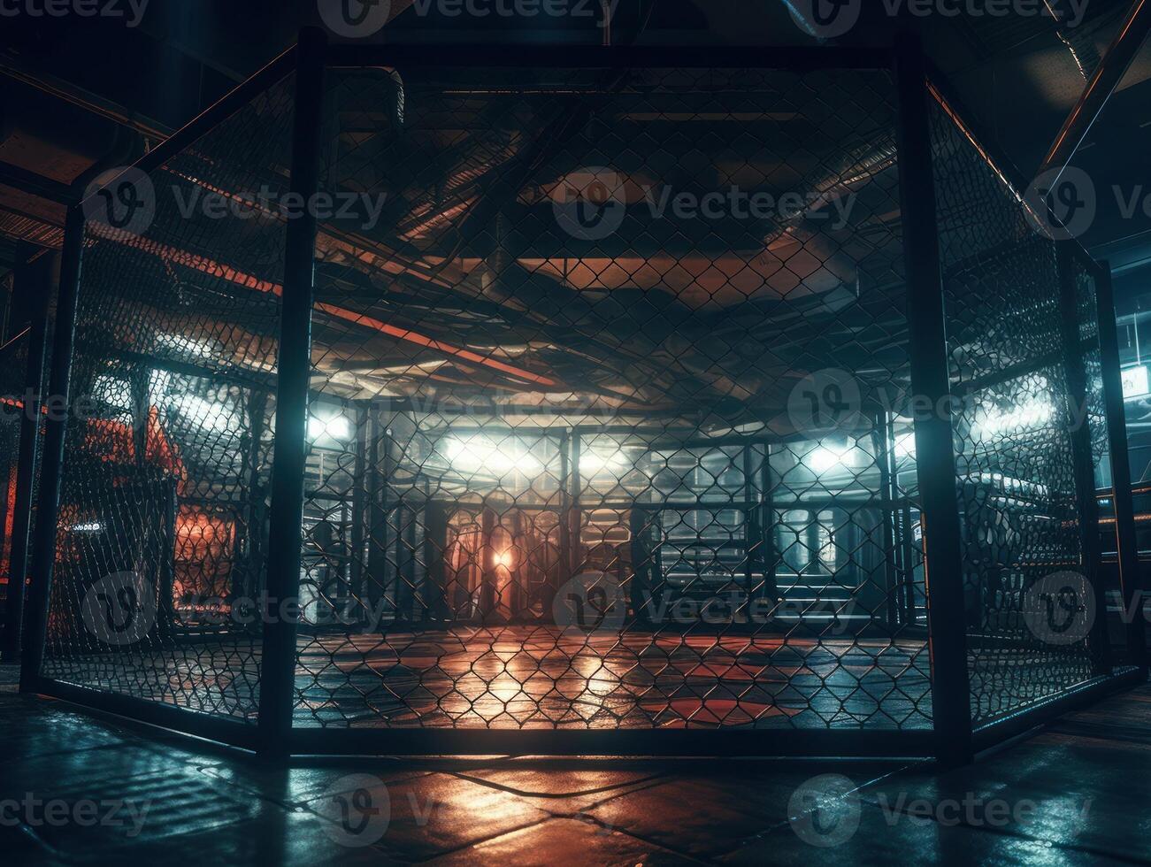 In the fighting cage Interior view of sport arena Created with technology. photo