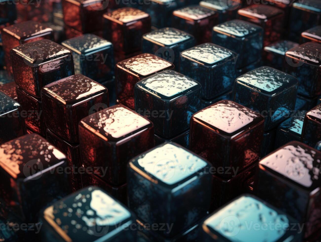 Futuristic metallic cubes background Abstract geometric mosaic grid Square tiles pattern technology photo