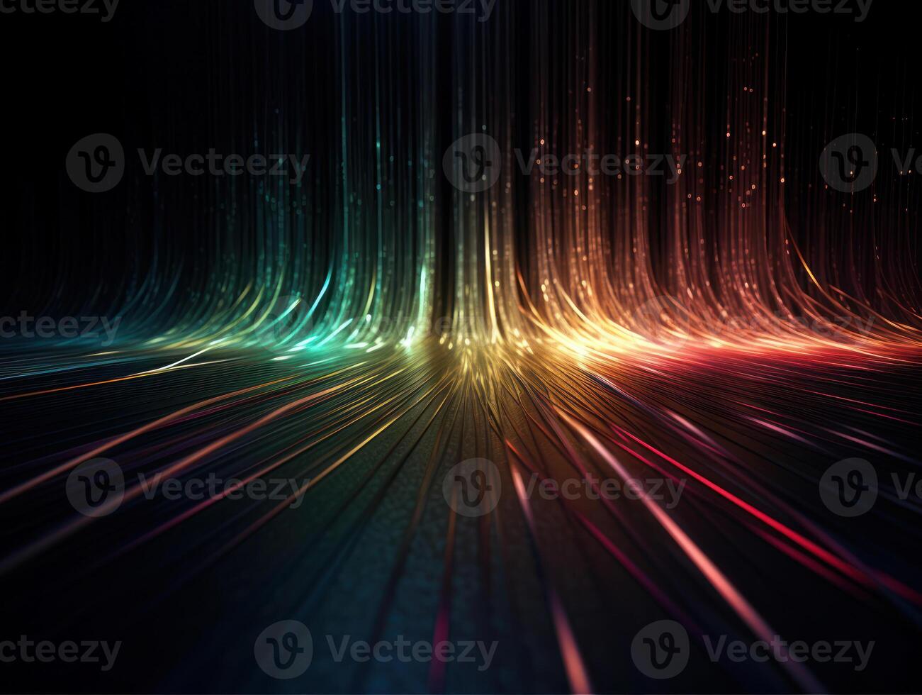 Neon lights wavy lines on dark background Created with technology. photo