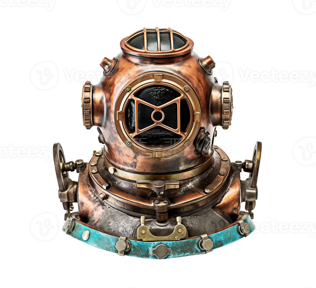 Vintage underwater diver helmet isolated on transparent background, created with png