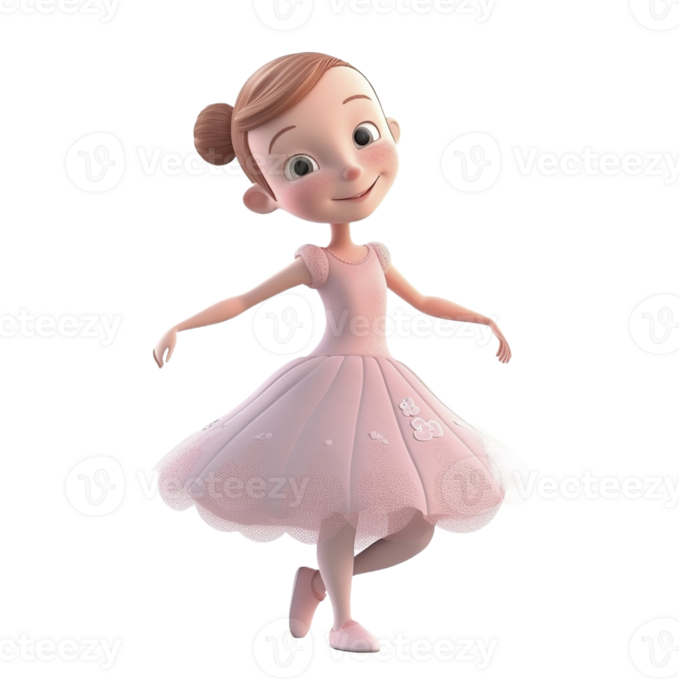 Cartoon style little girl ballerina isolated on transparent background, created with png